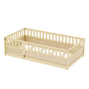 Twin Size Floor bed, integral construction with super high security barrier, door, children's floor bed frame, Montessori wooden children's floor bed, Support  slat Natural Wood