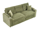 80-inch two-in-one folding sofa, foldable and hidden lying function, corduroy fabric, equipped with cup holder and pillow, easily adapts to the living room space, green