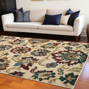 5' X 7' Ivory And Red Floral Vines Area Rug