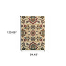 5' X 7' Ivory And Red Floral Vines Area Rug