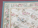 Vintage Aubusson Area Rug, Aubusson Flat weave Carpet, Floral Geometric Pattern, Beige Teal Green, 4x6 Rug, European Design