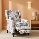 Upholstered Wingback Recliner Chair Blue Floral Elegant