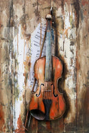 Violin Viola 3D Metal Cutout on Wood Canvas Painting Wall Art Hanging Decor