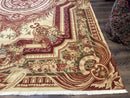 Large Aubusson Rug 10x13, Thick Flatweave Carpet, Elegant European Design, Cream and Raspberry