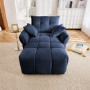 Modern Ergonomic Single Seater Sofa with Ottoman, High-Resilience Support, Blue Chenille Upholstery