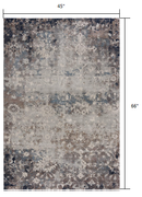 4' X 6' Navy And Beige Distressed Vines Area Rug