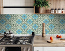 4" X 4" Sage And Aqua Floral Peel And Stick Removable Tiles