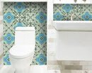 4" X 4" Sage And Aqua Floral Peel And Stick Removable Tiles