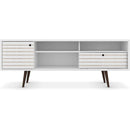 Mid Century TV Stand Solid Wood With Shelves And Cabinet