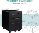 Mobile 3 Drawer Filing Cabinet With Lock Black Rolling