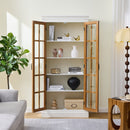 Rustic Style Display Cabinet with Glass Doors for Collectibles - White & Brown, 71.2'' Tall