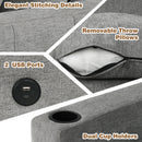 Multi-Functional Sectional Sofa Convertible Pull-out Bed with Storage Ottoman, USB Ports, Cup Holders, Chenille, Gray, 84.7'
