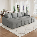 109.1' Sectional Sofa Convertible Pull-out Sofa Bed with Movable Storage Ottoman, Gray Chenille Fabric