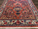 Persian Sarouk Rug 7x10, Red and Ivory, Floral Bouquets, Birds