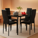 Glass Top Dining Table Set With Steel Frame Leather Chairs