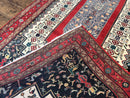 Persian Rug 5x12 ft, Red Cream Navy Blue, Pictorials, Hand Knotted Handmade Wide Runner Tribal Bidjar Semi Antique Wool Geometric Oriental Rug