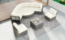 Patio Furniture Set Outdoor Daybed Rattan Sectional with Cushions and Center Table, Beige, Iron & Rattan, Multiple Sizes