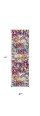 15' Runner Blue and Ivory Abstract Runner Rug