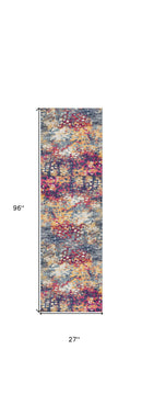 15' Runner Blue and Ivory Abstract Runner Rug