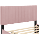 Full Size Velvet Upholstered Platform Bed with Twin Size Trundle, Pink
