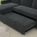 85 Inches Sofa Bed, 3 Seater Sleeper Sofa with Storage Chaise, Square Handrail With Pull and Copper nail,Chenille-Dark Grey, Pull Out Couch for Living Room