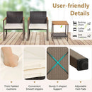 Three Piece Rocking Bistro Set With Cushions And Coffee Table For Outdoor Rattan Patio Off White
