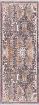 10' Runner Gray and Ivory Oriental Power Loom Runner Rug