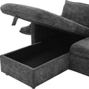 146.9" L-shaped Sofa Sectional Sofa Couch Pull-out Sofa Bed with a Movable Storage Ottoman, a Storage Chaise Lounge and Two USB Ports for Living Room, Grey