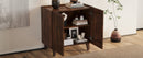 TREXM Wood Accent Cabinet with Storage, Rustic Mango Wood Storage Cabinet with Fluted Design and Adjustable Shelf for Dining Room, Kitchen, and Living Room (Honey)