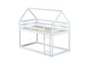 Twin over Twin Rubber Wood Floor Bunk Bed, with ladder,Guardrails,House-Shaped-Bunk Bed,White