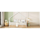 Full Size Metal House Bed with Two Drawers, White