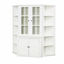 75.25'' Tall Display Cabinet and Two Triangle Sided Bookshelves, 69.25'' Wide Retro Style Wall Suit with Glass Doors, for Hallways, Living room, Office, Studio or Workspace - White