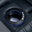 Blue PU Leather Power Recliner Theater Chair with Cooling Cup Holder, Bluetooth Speaker, LED Lights, USB Ports