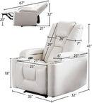Cream White Power Recliner Chair With USB Ports And Hidden Storage
