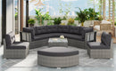 Elegant Patio Furniture Set Outdoor Daybed Rattan Sectional with Cushions and Center Table, Grey, Iron + Rattan