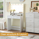 Vanity Desk with Mirror and Lights, Dressing Table with Large Drawer, 2 Level Storage Dresser & 3 Lighting Modes Adjustable Brightness, Suitable for Bedroom(White)
