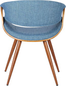 Butterfly Mid Century Modern Dining Chair Blue Upholstery Walnut Finish