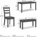 Charcoal Gray 6Piece Contemporary Dining Set Bench