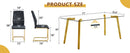 Table and chair set.71 * 35.4 inch rectangular dining table.Tempered Glass Tabletop,Golden 7-shaped Metal Table Legs.Paried With 8 Black High-quality PU Chairs With Arched Metal Legs.W1151S03301