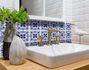 4" X 4" Blue And White Mosaic Peel And Stick Removable Tiles
