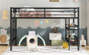 Twin Size Metal Loft Bed with Storage Shelf, Loft Bed with Easy Climbing Ladder and Guardrails for Kids, Black