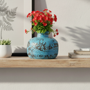 Farmhouse Style Vintage Distressed Blue 8 in. Round Metal Vase