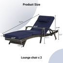 Outdoor Wicker Long Reclining Chair Set of 2 with Cushions, Wicker Reclining Lounge Chair Lawn Sunbathing Chairs Recliner up to 150° Beach Poolside Garden