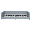 Queen Size & Twin XL Size Upholstered Platform Bed, Mother & Child Bed, PU Leather, Gray