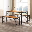 3 Piece Patio Dining Set For Six With 53 Inch Acacia Wood Table And Space Saving Benches