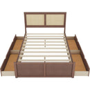 Queen Size Wood Storage Platform Bed with 4 Drawers, Rattan Headboard, Espresso