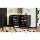 ON-TREND Minimalist Shoe Cabinet with 5 Solid Wood Legs, Cream Style Sideboard Buffet Cabinet with Fluted Doors, Large 4-Door Storage Cabinet with Adjustable Shelves for Living Room, Black, 55.1*13.7'
