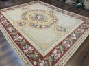 Needlepoint Rug 8x10, Aubusson Savonnerie European Carpet, Floral, Elegant