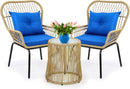 Outdoor Wicker Patio Bistro Set 3 Piece With Glass Table