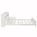 Full Pine Wood Bed with Bookcase Headboard ,LED Motion Sensor Light, Bed Guardrails,White